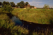Ein Bach fließt durch eine ländliche Umgebung